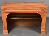 an image of a wooden desk with a book shelf on top of it