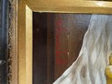 a picture of a painting of a woman in a white dress