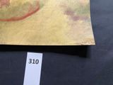 a piece of paper with a painting on it on a table