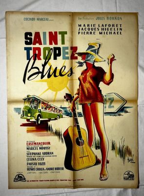 l'affiche du film « Saint Trope Blues », mettant en scène une femme avec une guitare