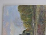 a painting on the wall of a building with a clock on it