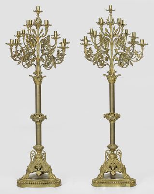pair of antique brass candelabs with candelabs on stands