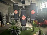 a stage set up in a warehouse with a lot of equipment