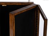 a small wooden box with a mirror inside of it