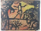 a painting of a man riding a horse and a man riding a horse