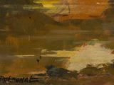an image of a painting of a sunset over a body of water