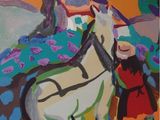 a painting of a woman and a horse in a field