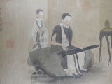 a painting of two women sitting on a rock