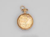 une montre de poche ancienne en or, dont le cadran est orné d'un motif floral