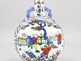 an image of a vase with a painting on it sitting on a table