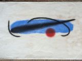 une image représentant une peinture sur une feuille de papier, avec un point rouge