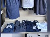 three pictures of a woman ' s clothing on display in a store