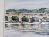 a picture of a painting of a bridge over a river