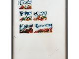 une peinture représentant quatre carrés de couleurs différentes sur un mur blanc