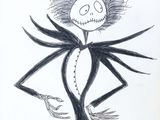 a drawing of a cartoon character dressed in black and white
