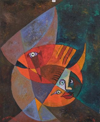 une image représentant un tableau sur lequel figurent un poisson et un oiseau