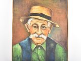 tableau représentant un vieil homme portant un chapeau et une chemise verte