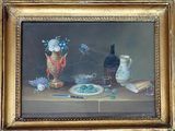 une photo d'un tableau représentant une nature morte avec des fleurs dans un vase