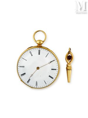 montre de poche plaquée or avec grenat et chaîne