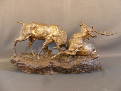 Thomas CARTIER (1879-1943) Combat de cerfs. Groupe en bronze…
