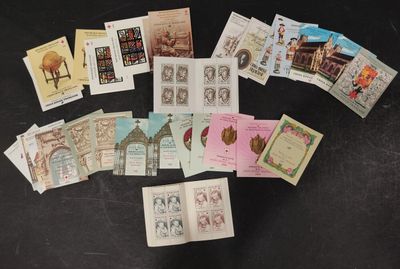 a lot of different stamps on the table