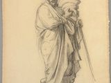 un vieux dessin représentant un homme portant une croix