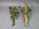 pair of antique brass wall sconces with flowers and leaves