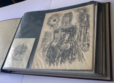 un livre sur lequel figure le dessin d'une femme assise à cheval