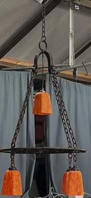 Suspension 1900 de forme rosace en fer forgé agémenté de 5 l…