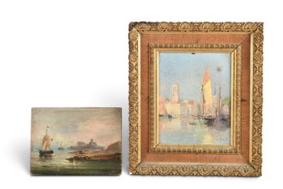 deux tableaux représentant des bateaux sur l'eau et un tableau représentant une ville