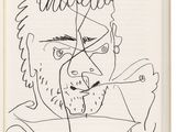 an open book with a drawing of a man smoking a cigarette