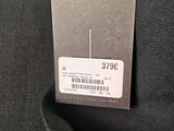 the back of a black jacket with a price tag on it