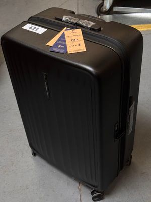 un bagage posé par terre à côté d'une voiture