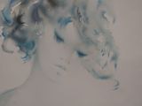 a painting of a woman ' s head with blue hair