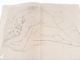 a drawing of a naked woman laying on a bed