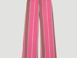 pantalon rayé rose avec des rayures vertes, rouges et blanches
