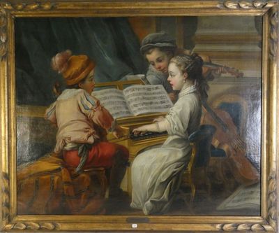 un tableau représentant deux enfants jouant du piano