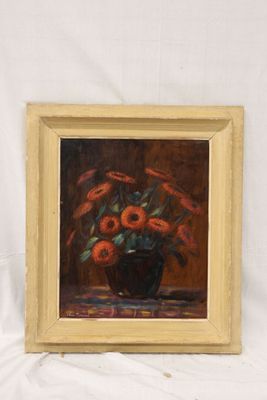 une peinture de fleurs dans un vase sur une table