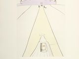 a drawing of a person sitting in a tent