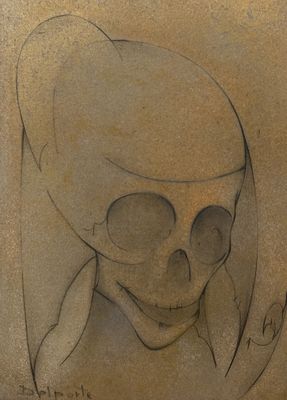 drawing of a skull with a hat and sunglasses on a piece of paper