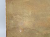 an oil painting of a beach scene with a sailboat in the distance