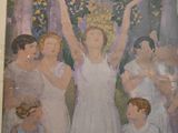 a painting of a woman holding a bunch of flowers