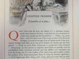 an old book with a picture of a man and a woman sitting at a table
