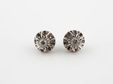 a pair of diamond earrings on a white background