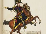 a drawing of a man riding a horse with a hat on