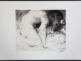 an image of a drawing of a naked woman sitting on a bed