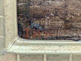 a close up of a painting of a bird on a window sill