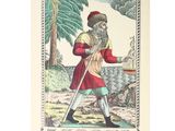 une illustration représentant un homme vêtu d'un manteau rouge et tenant une canne