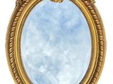 un miroir à cadre doré avec un ciel bleu en arrière-plan