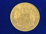 une pièce d'or sur un fond bleu